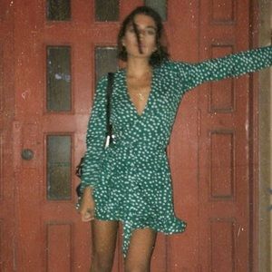 Verge Girl Green Polka Dot Mini Dress